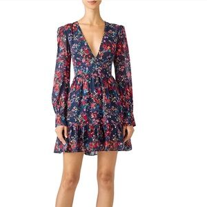 SALONI Silk Floral Long Sleeve Dress